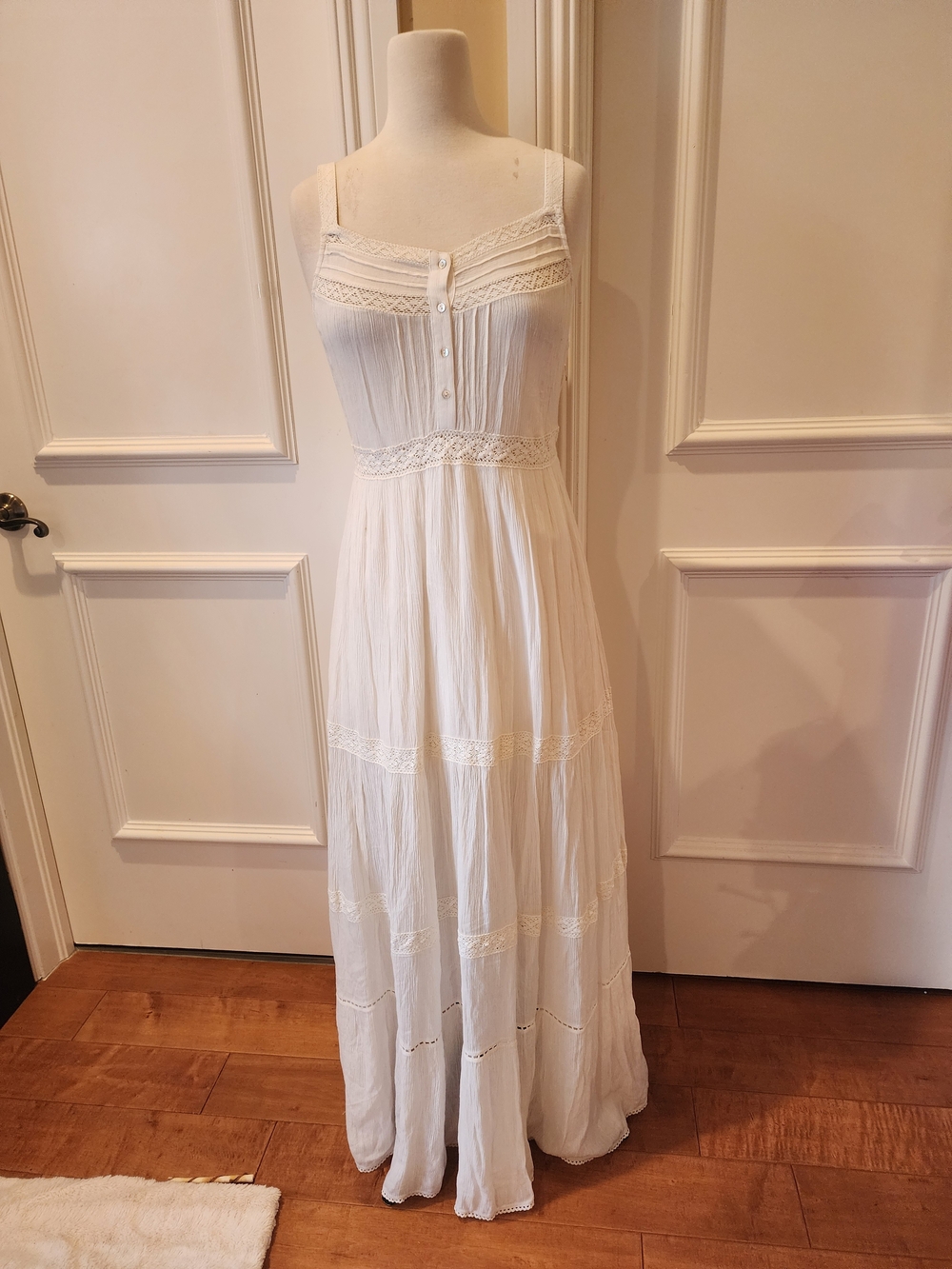 Boho Forever 21 White Lace-Trim Spaghetti Strap Maxi Dress